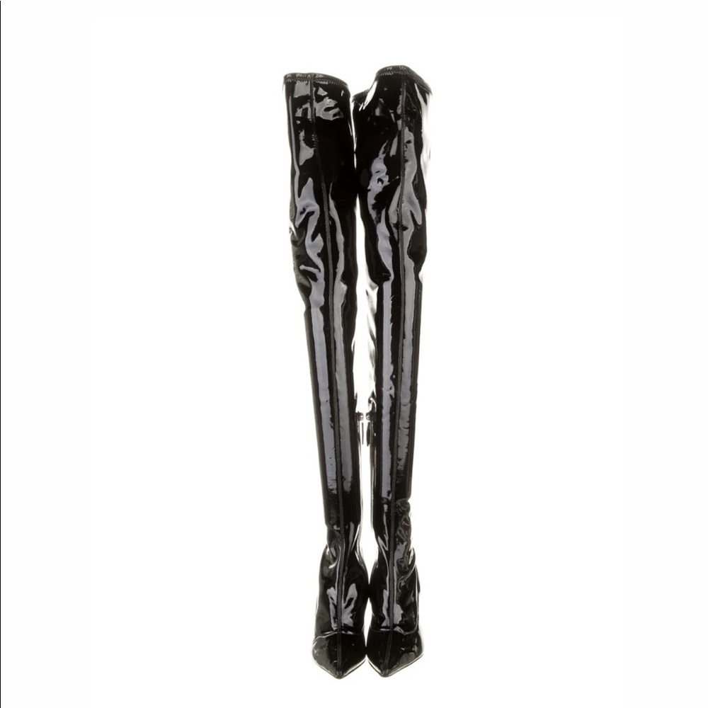 Never worn Amina Muaddi thigh-high patent leather boots